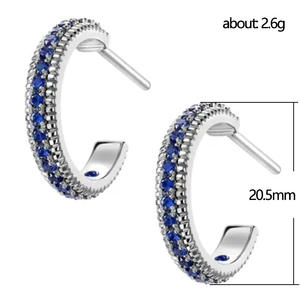 Orecchini a Cerchio Classici in Argento 925 con Zaffiro Blu Incastonato a Canale per Donna, Gioielli da Indossare Ogni Giorno - Product Image 3
