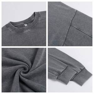 Wholesale Crew Neck Sweatshirt 100% Cotton French Terry 350 Gsm Fabric Comfortable Vintage Acid Wash Crewneck Sweatshirts - Product Image 4