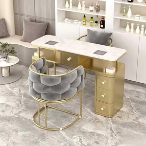 Popular Nail Art <b>Table</b> with Vacuum Cleaner Marble Surface Nail Salon <b>Table</b> Set for Customers Nail Art Stool and Sofa Chair - Product Image 2
