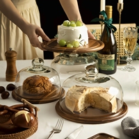 Couvre-gâteau rond classique en bois écologique peint à la main, transparent et anti-poussière, pour les fêtes