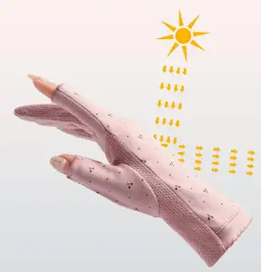 Offre Spéciale Femmes Dame Soleil Protéger deux Doigts Écran Tactile Non-glissement D'été Anti-uv Conduite Coton Gants