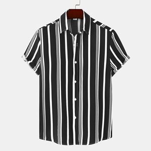 Chemise d'été pour <span class=keywords><strong>homme</strong></span> de haute qualité 2025, nouvelle chemise de plage en coton pour <span class=keywords><strong>homme</strong></span>, chemise décontractée à rayures imprimées à manches courtes respirante - Product Image 3