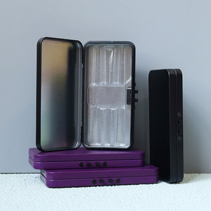 Boîte/étui rectangulaire en étain à couvercle articulé, résistante aux enfants et durable, taille mini, finition brillante ou noire mate, pour l'emballage du tabac - Product Image 1