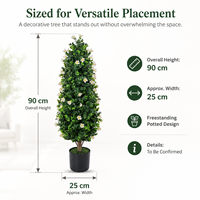 Kunstmatige conische witte bloem eucalyptus topiary boom, zwarte pot, hoge piramidevormige bladeren, PE materiaal, hoge simulatie, binnen.