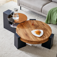Table basse moderne en panneaux de bois, pieds en MDF, design séparable, plateau en verre double couche, mobilier écologique pour la maison