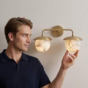 Modern Brass Wall Sconce Round Marble Shade Indoor Lighting Fixture for Bathroom Home Decor - Product Image 1