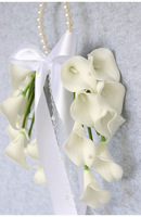 Bouquet de mariage artificiel blanc avec poignée en perles, fausse orchidée, lys calla, bouquet de mariée et de demoiselle d'honneur pour la décoration de la cérémonie de mariage