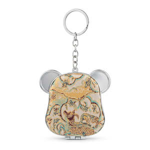 Miroir compact tête de chien avec porte-clés, en tissu brocart Song, miroir de maquillage pliable double face, cadre en plastique, verre jacquard en soie - Product Image 5