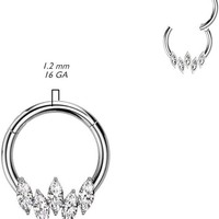 Cincin Septum Hidung dari Paduan Titanium G23 dengan Berlian, Perhiasan Tindik Tubuh, Aksesori Hidung Berbentuk Daun yang Dapat Disesuaikan dan Serbaguna.