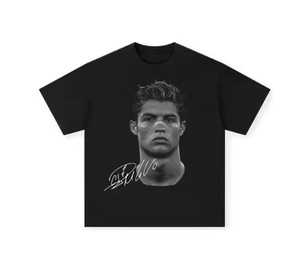 Ronaldo Heavyweight 260g Vintage Trend T-shirt à manches courtes Street Style Loose Fit <span class=keywords><strong>Long</strong></span> Direct Spray pour hommes femmes - Product Image 1