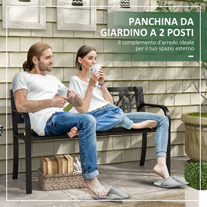 <span class=keywords><strong>Outsunny</strong></span> Panchina <span class=keywords><strong>da</strong></span> <span class=keywords><strong>Giardino</strong></span> in Acciaio a 2 Posti con Schienale e Braccioli Decorati, 125x50x75cm, Nera - Product Image 3