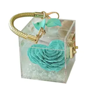 स्पष्ट छोटे वर्ग कड़ा गुलाब मामले Lucite एक्रिलिक फूल उपहार बॉक्स दराज और ढक्कन के साथ