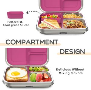 Porta Pranzo in Metallo Personalizzato a 3 Scomparti per Bambini, Contenitori Ermetici in Acciaio Inox per Scuola e Ufficio - Product Image 4