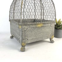 Jardinière en métal rouillé en forme de cage à oiseaux avec finition en dôme, style ferme, sur pieds, pour plantes vertes et succulentes