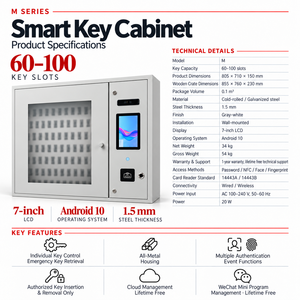 Armoire à clés intelligente 100 emplacements, coffre-fort de gestion électronique des clés RFID, système de contrôle des clés mural NFC par empreinte digitale et reconnaissance faciale - Product Image 2