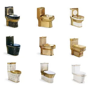 Bathroom Wc Toilet SDAYI Luxury Western Popular Design Bathroom Ceramic Golden 1 Piece Toilet P Trap Wc Gold Color Toilet Bowl Set