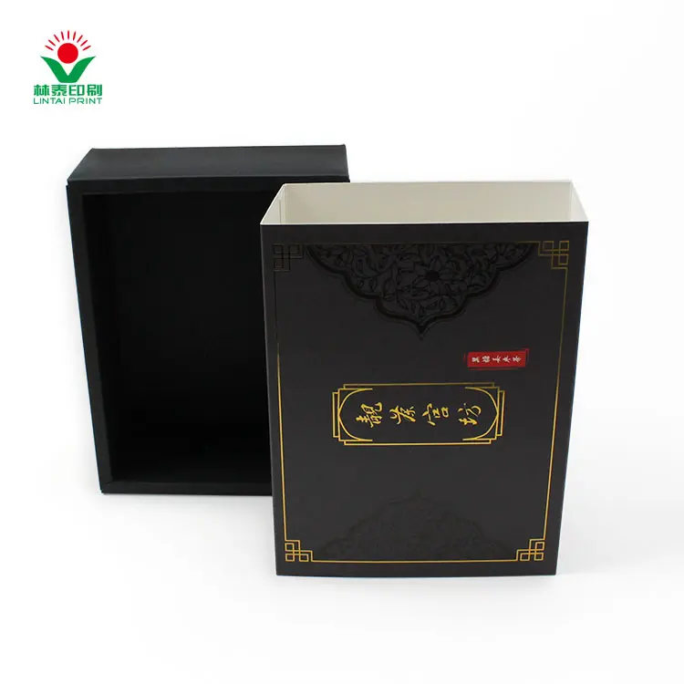 Özel baskılı karton hediye kutusu ambalaj sürgülü çekmece karton kutu siyah sıcak damgalama parfüm ambalaj