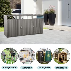 DB Outdoor Metal Garbage Bin Shed Stockage de patio en acier inoxydable galvanisé pour 3 poubelles Saison d'été - Product Image 5