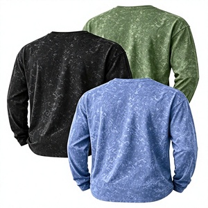 3pcs Set American Retro Distressed Short Sleeve T-Shirt <b>Men's</b> <b>Neck</b> Washed Versatile Casual Inner <b>Top</b> Acid Wash Jersey Front - Product Image 2