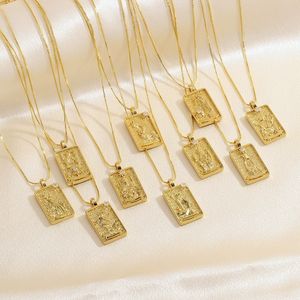 Collar de Tarot Retro, collar cuadrado con símbolo de atracción para hombres y mujeres, collar Punk Sun Moon <span class=keywords><strong>the</strong></span> Fool Magician Empress World - Product Image 2