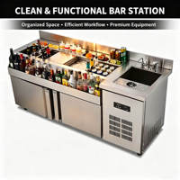 Bar à cocktails moderne entièrement fonctionnel en acier inoxydable avec congélateur-réfrigérateur intégré