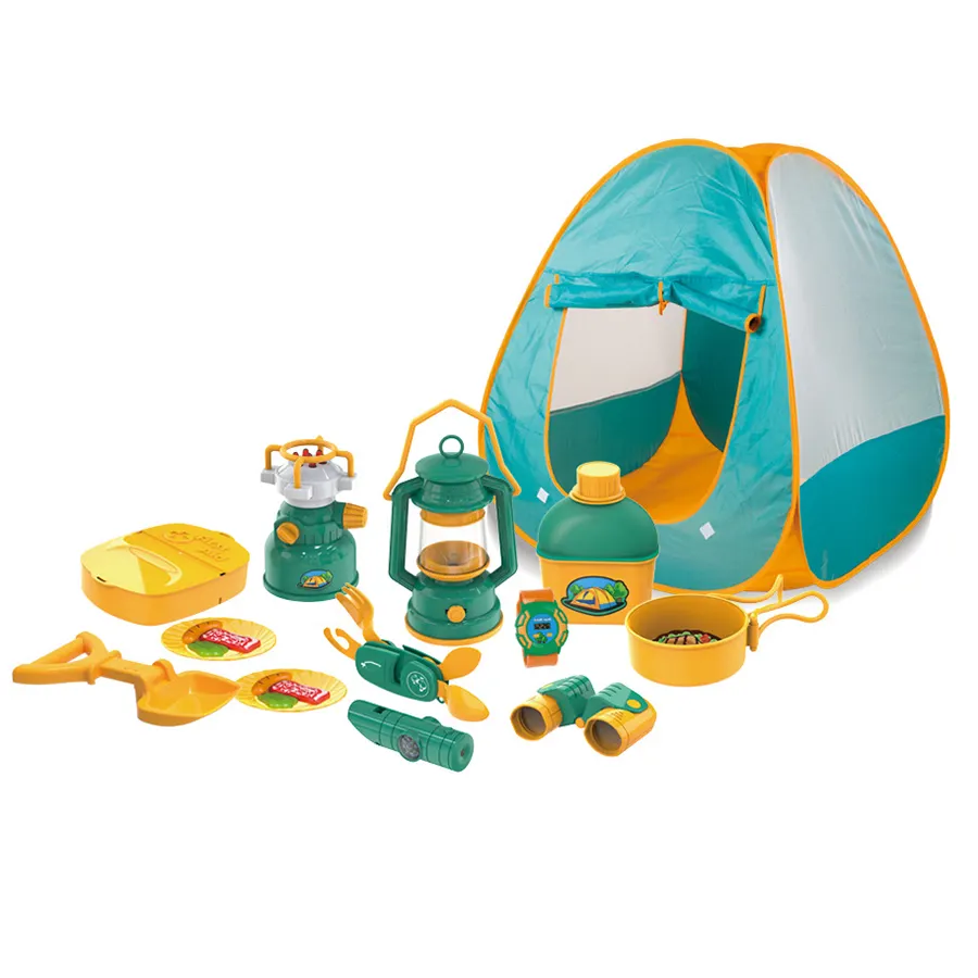 Simulation de jouets de camping pour enfants, jeu de simulation, vente en gros, ensemble de jouets de camping avec tente, kit d'explorateur en plein air