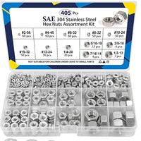Kit d'assortiment d'écrous hexagonaux métriques en acier inoxydable 304 avec tailles 6, 8, 10, filetage à droite, entièrement filetés pour équipement de fitness