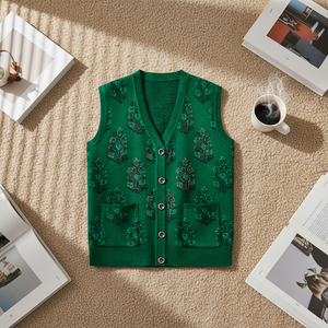 Chaleco de punto vintage con bordado floral de otoño para <span class=keywords><strong>abuela</strong></span>, chal de <span class=keywords><strong>abuela</strong></span>, chaqueta para madre de mediana edad - Product Image 3
