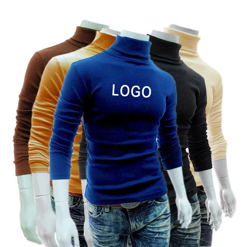 Fall Private Label Mens Plus Size Winter Heren Onderkant Shirt Lange Mouwen Coltrui Mannen Casual Custom Coltrui Met Logo