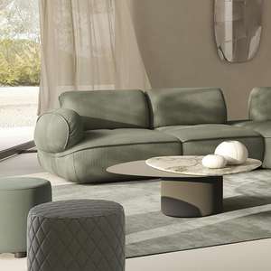 أريكة غرفة معيشة إيطالية بسيطة من القماش الأخضر، أريكة فاخرة منحنية بأربعة مقاعد للفيلات وغرف المعيشة الفخمة - Product Image 3