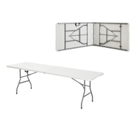 Table pliante robuste en plastique de 240 cm (8 pieds) pour extérieur, idéale pour fêtes d'enfants, avec cadre en acier léger, pour hôtels et entrées.