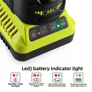 Remplacement pour <span class=keywords><strong>chargeur</strong></span> <span class=keywords><strong>de</strong></span> <span class=keywords><strong>batterie</strong></span> lithium-ion <span class=keywords><strong>RYOBI</strong></span> 12V-<span class=keywords><strong>18V</strong></span> P117 avec éclairage LED, entrée 100V-240V - Product Image 2