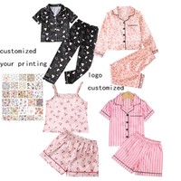 Logo personnalisé pyjamas sexy pyjamas en satin grande taille vêtements de nuit pour femmes à manches courtes pyjamas d'été en satin pour femmes