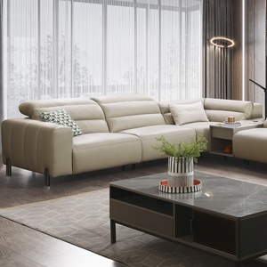 ชุดโซฟาหนังปรับเอนรูปตัวแอล โมเดิร์น หรูหรา จาก Foshan สำหรับห้องนั่งเล่น - Product Image 6