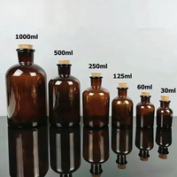 Bouteilles de pharmacie en verre de style vintage brun ambré avec bouchon en liège, col large et forme plate