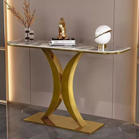 Table console moderne de luxe en acier carbone avec plateau en marbre pour salon étroit et entrée
