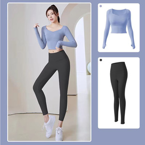 Conjunto Deportivo de 2 Piezas Personalizado para Gimnasio, Ropa Deportiva sin Costuras, Transpirable, de Secado Rápido, Leggings para Yoga, para <span class=keywords><strong>Mujer</strong></span> - Product Image 1