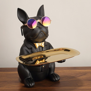 Eazom Resin <b>Dog</b> Tray With Sunglasses And Bowtie For Home Decoration <b>Table</b> Accessory - Product Image 1