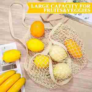 Sac en filet réutilisable 100% coton biologique certifié avec cordon de serrage et poignée en corde, personnalisable avec logo, pour courses, fruits, légumes et produits frais - Product Image 6