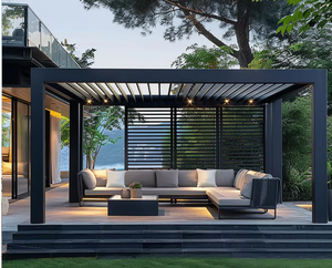 Pérgola Bioclimática <span class=keywords><strong>de</strong></span> Aleación <span class=keywords><strong>de</strong></span> Aluminio Ecológica <span class=keywords><strong>para</strong></span> Exteriores <span class=keywords><strong>de</strong></span> 4x6m, 6x7, 10 Metros, con Persianas y Puerta Corredera <span class=keywords><strong>de</strong></span> Vidrio - Product Image 2