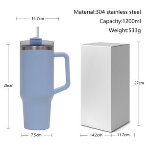 Stainless Steel Tumbler With Straw 30 Oz <b>Large</b> Capacity Travel <b>Mug</b> For Hot Or Cold Drinks With Handle - Product Image 4