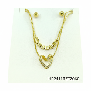 Set di Gioielli da Donna in 3 Pezzi - Collana, Bracciale e Orecchini Placcati Oro con Zirconi e Perle a Motivo Cuore per Matrimoni, Feste e Regali - Product Image 1