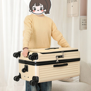 Front Opening <b>Suitcase</b> 20 24 28 Inch With <b>Lock</b> 4 Wheel Solid Color Travel Luggage Unisex Carry On Trolley Case - Product Image 4