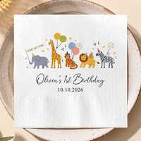 Serviettes de cocktail personnalisées sur le thème des animaux de la savane, pour le 1er anniversaire, serviettes de fête sur le thème de la jungle pour les enfants, décoration de fête de mariage