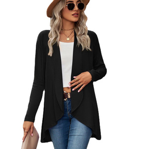 Soft Knit <strong>Cardigan</strong> Ladies Open Front <strong>Waterfall</strong> Collar Asymmetrical Hem Longline Cozy Chic Casual Daily Street Wear Wholesale - Product Image 3