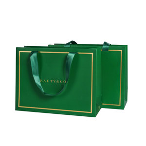 Luxury Ribbon Handle Boutique Shopping <b>Packaging</b> Custom <b>Printed</b> Tote Paper Gift Bags With Logo - Product Image 1