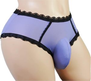 Mutandine di pizzo lisce e setose cucite a marsupio Sissy mutandine da <span class=keywords><strong>uomo</strong></span> in pizzo Hipster Bikini slip Lingerie intimo intimo - Product Image 2