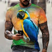 2023 Großhandel Kurzarm Overs ized Top T-Shirt Hochwertige Herren Damen 3D Papagei Farbe gedruckt Polyester/Baumwolle gestrickt