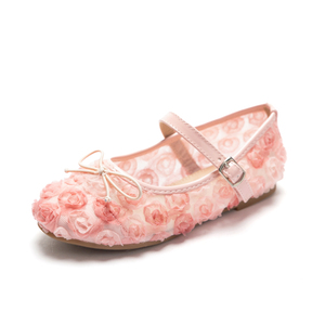 Nouvelles ballerines pour filles d'automne - Chaussures de princesse en dentelle florale rose avec nœud et bride à boucle, chaussures de fête pour enfants - Product Image 1