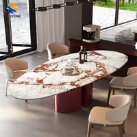Table à manger rectangulaire en marbre brun haut de gamme KT STONE, luxueuse et élégante, pour usage commercial et domestique, vente directe d'usine